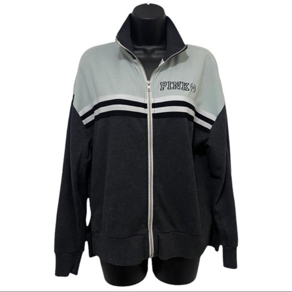 Victoria’s Secret PINK Blue & Gray Color Block Full Zip Up Jacket Size XS